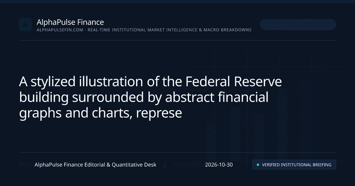 An illustration depicting a stylized Federal Reserve building with a backdrop of fluctuating financial graphs and charts, symbolizing economic policy decisions and market reactions.
